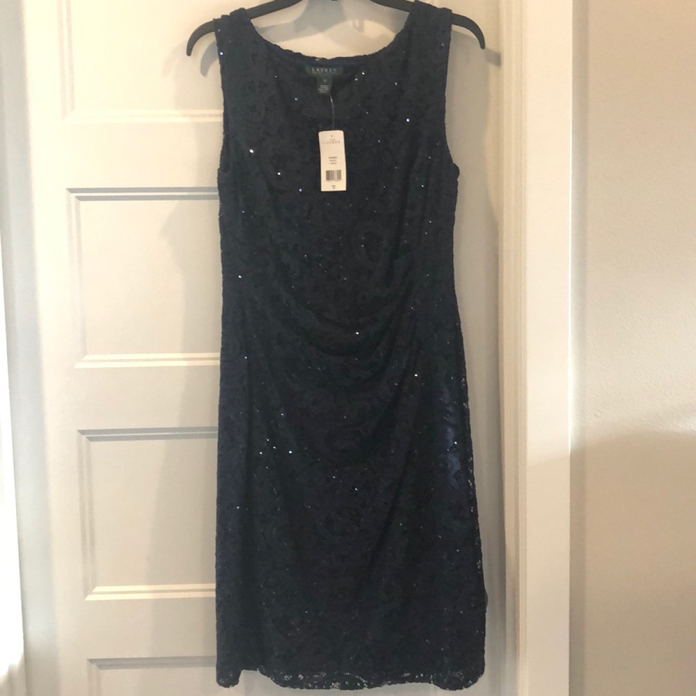 Ralph Lauren navy sequin holiday dress sz 12 NWT